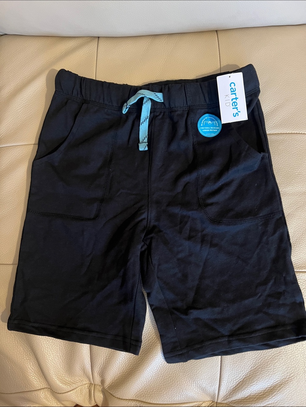 Carter's Kids Black Pull-On Shorts with Light Blue Drawstring